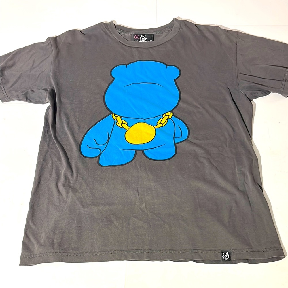 Kidrobot Gray T-Shirt with Blue Bear Graphic Gold Chain Medium RARE
